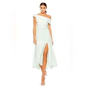 Mac Duggal Mint Green Off-Shoulder Midi Dress